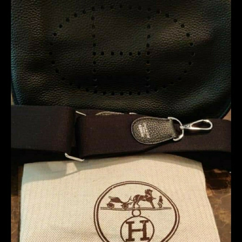 Authentic Hermes Black Clemence Evelyne III Bag,